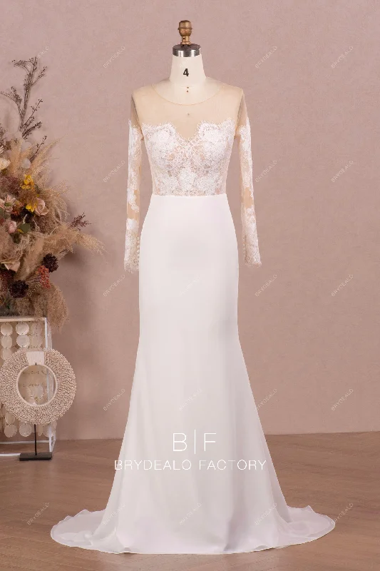 Midnight Sale Eyelash Lace Chiffon Buttoned Back Mermaid Wedding Dress