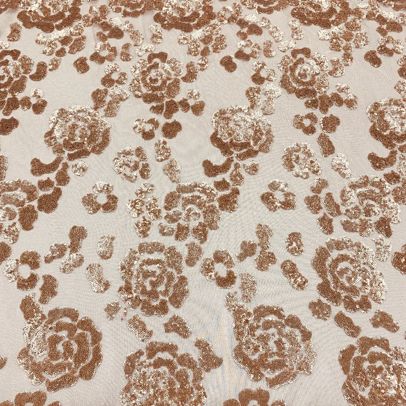 Special Price Gold Sequins Floral Embroidered Tulle Fabric