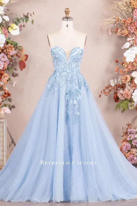 Limited Time Discount Sky Blue Pearl Lace Sweetheart Aline Prom Dress