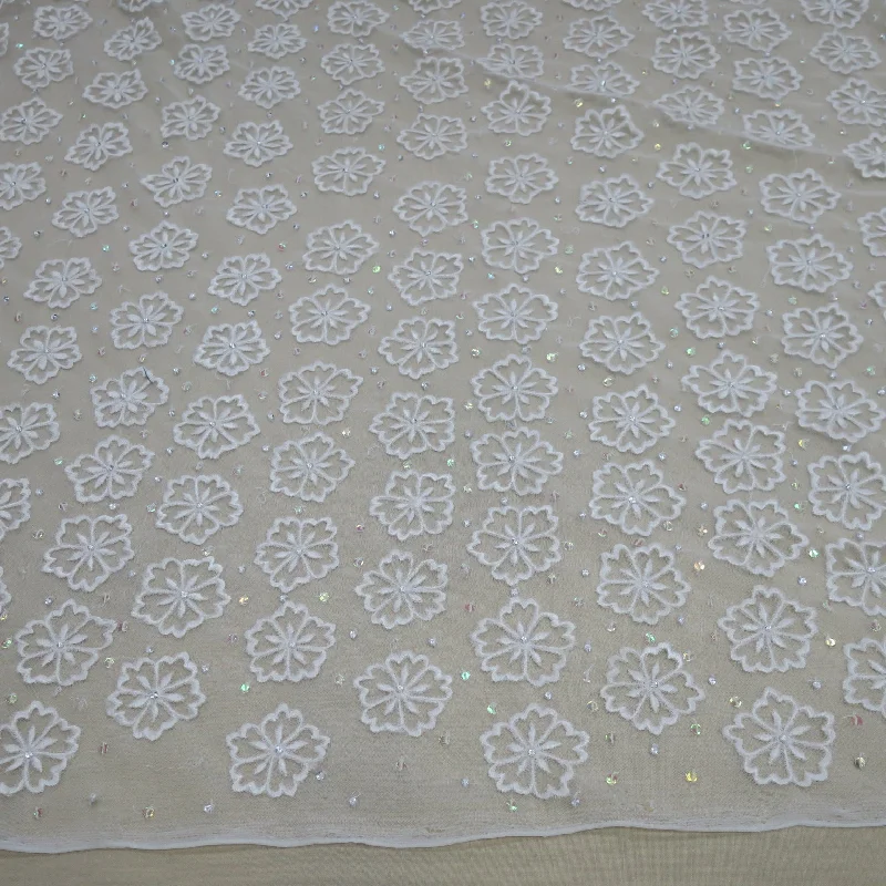 Fantastic Offers Off White Floral Embroidered Sequins Lace