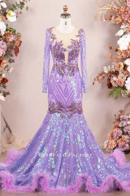 Daily Deals Lilac Luxury Rhinestone Sequin Feather Prom Dress