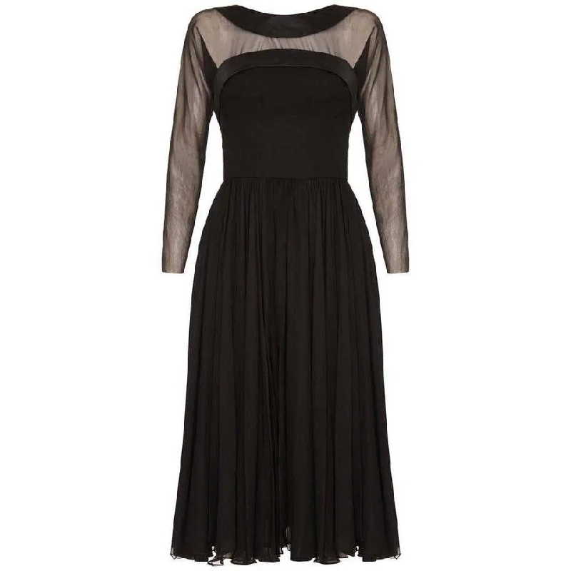 Final Clearance 1960s Helena Barbieri Black Silk Chiffon Dress