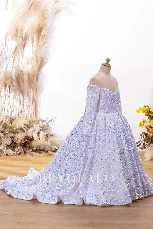 Act Fast Iridescent Sequin Long Flower Girl Ball Gown