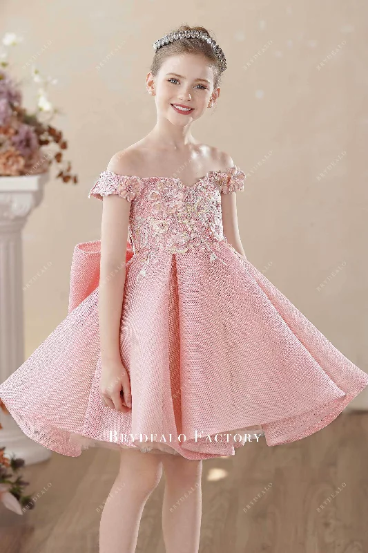 Final Markdown Ready To Ship | Pink Bowknot Back Tea-Length Flower Girl Dress