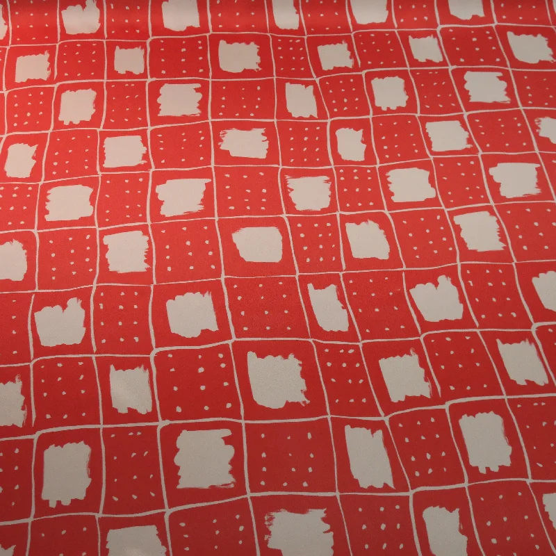 Clearance Items Coral and White Geometrical Printed Silk Charmeuse Fabric