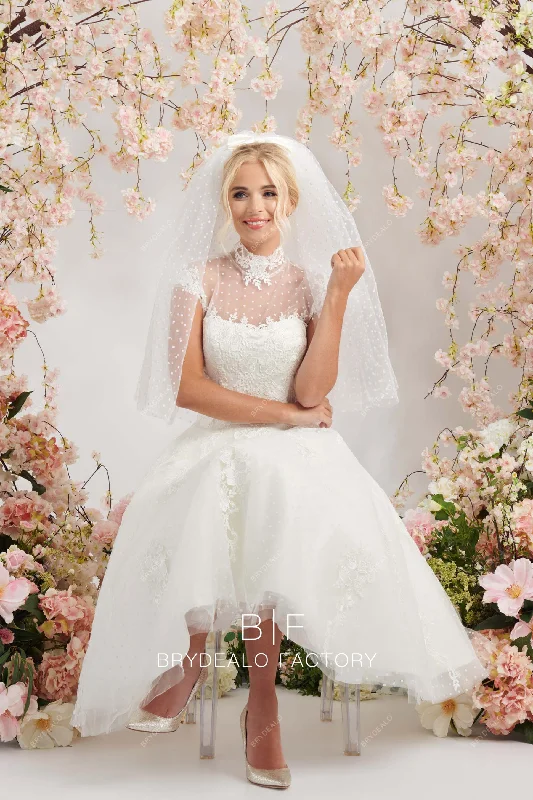 Sale Event Illusion Neck Dot Tulle Timeless Lace Tea-Length Bridal Dress