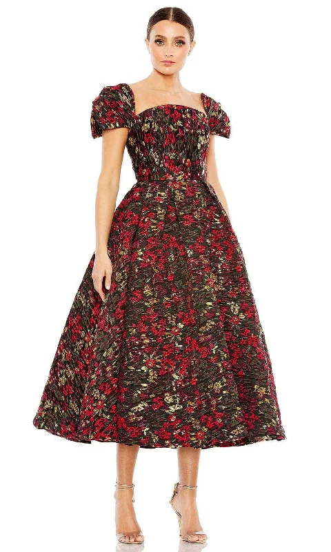 Weekend Deal Mac Duggal 11611 - Puff Sleeve A-Line Tea-Length Dress