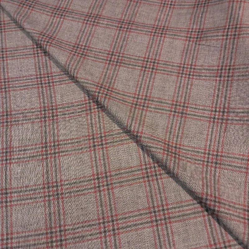 Steals and Deals Gray with Wine Accents Plaid Superfine Australian Wool Ermenegildo Zegna Cloth Suiting Fabric