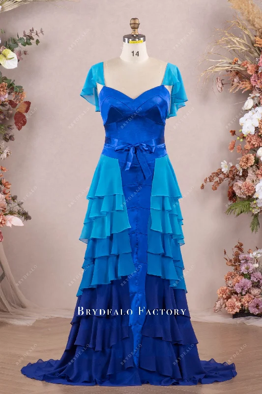Seasonal Sale Ombre Royal Blue Flutter Sleeve Tiered Formal Dress