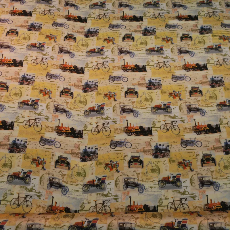 Daily Deals Gray and Gold Cars Motorcycles on a Yellow Background Printed Silk Charmeuse Fabric Daily Deals Gray and Gold Cars Motorcycles on a Yellow Background Printed Silk Charmeuse Fabric