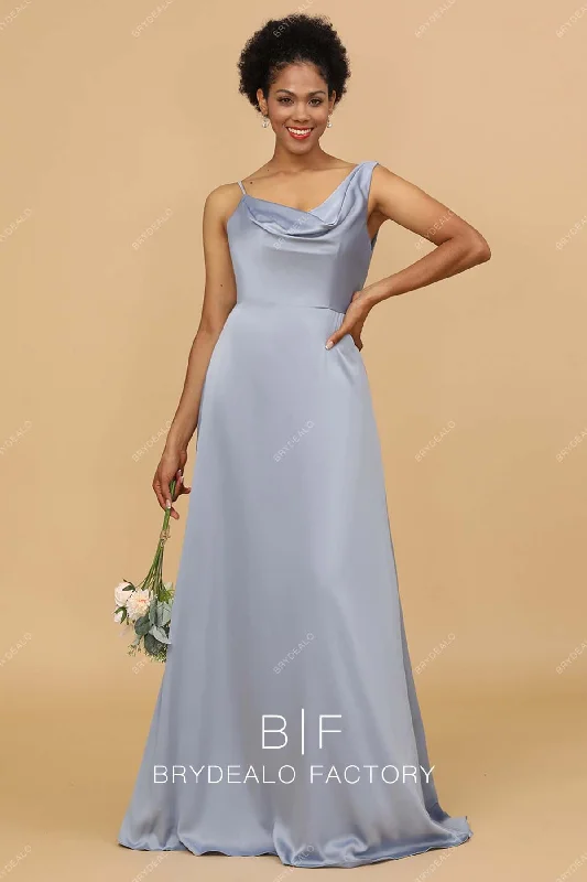 Price Meltdown Silver Silky Satin Cowl Neck Bridesmaid Formal Dress