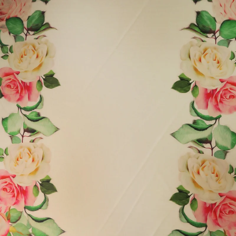 Online Only Peach Roses on Blush Background Printed Polyester Mikado Fabric
