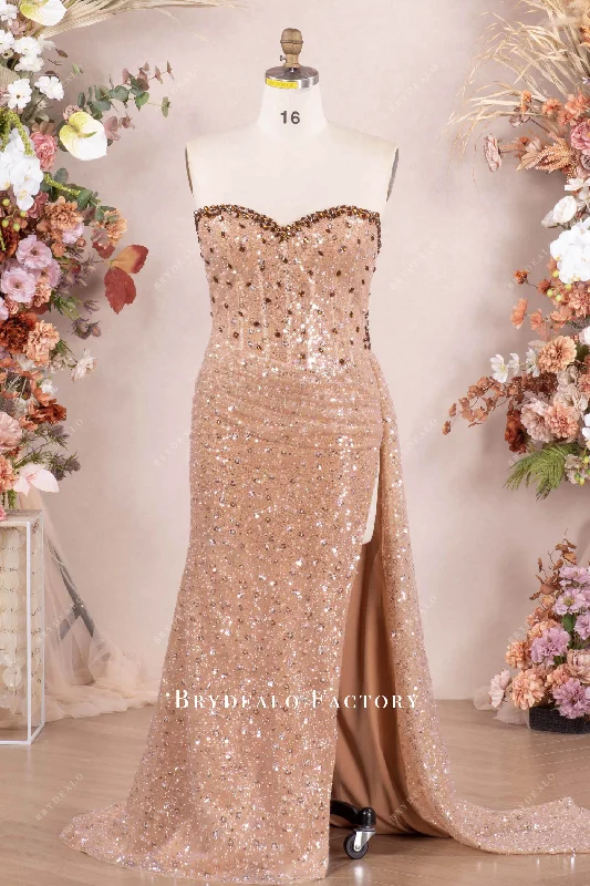 Sale Event Coffee Sparkly Plus Size Corset Panel Train Formal Dress