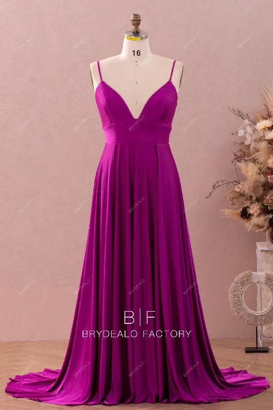 Markdowns Raspberry Jersey Spaghetti Straps Slit Prom Dress