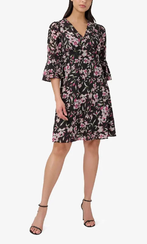 Mega Sale Adrianna Papell AP1D104622 - Bell Sleeve Floral Short Dress