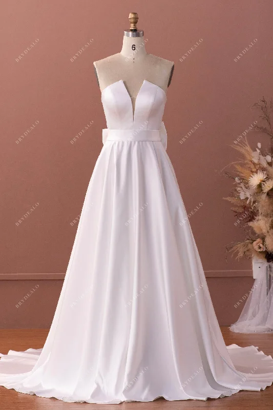 Mega Sale Ready To Ship | V-cut Satin A-line Bowknot Wedding Dress