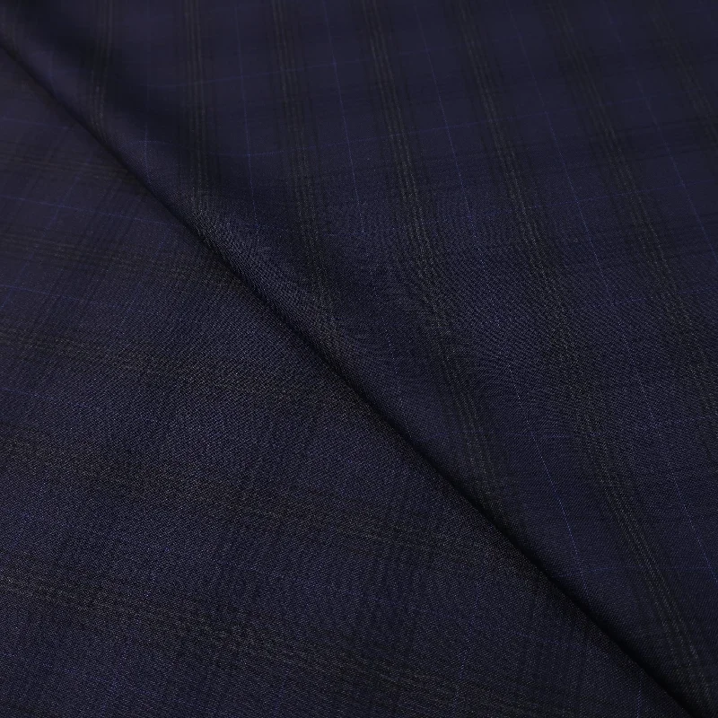 Take Advantage Medium Blue Tartan Bleu Shine Doppio Ritorto Super 130's Ariston Fabric