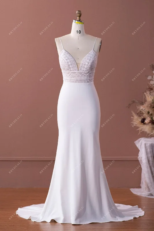 Blowout Sale Ready To Ship | Simple Plunging Lace Crepe Wedding Dress