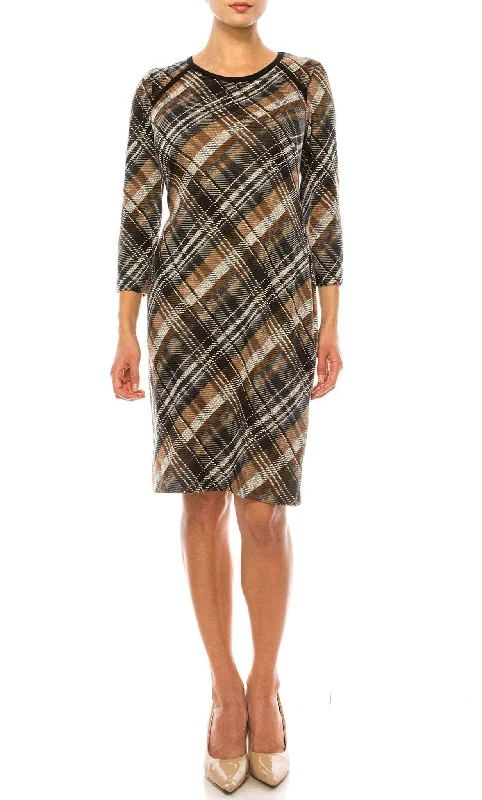 Weekend Deal Connected Apparel TXN27568 - Long Sleeve Plaid Print Short Dress