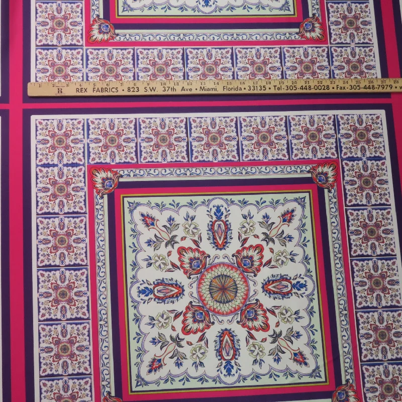 Low Prices Pink and Purple Mosaic on White Printed Polyester Mikado Fabric