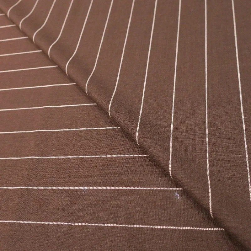 While Supplies Last Brown and White Chalk Striped Loro Piana Wool Fabric