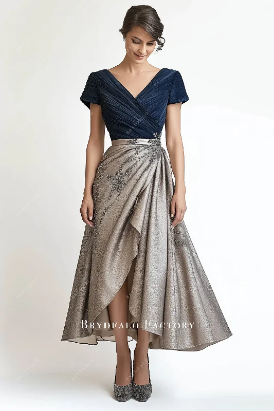 Incredible Offers Ready To Ship | Two-Tone Pleated Ankle Length Mother of Bride Dress
