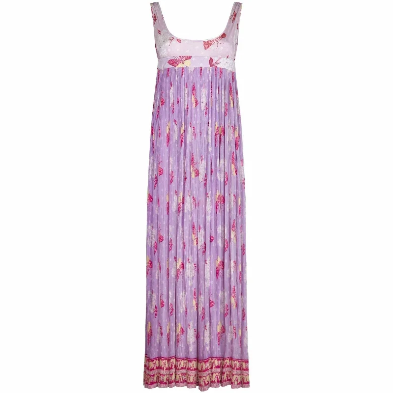 Can't Miss 1970s Purple Butterfly Fortuny Style Empire Line Dress