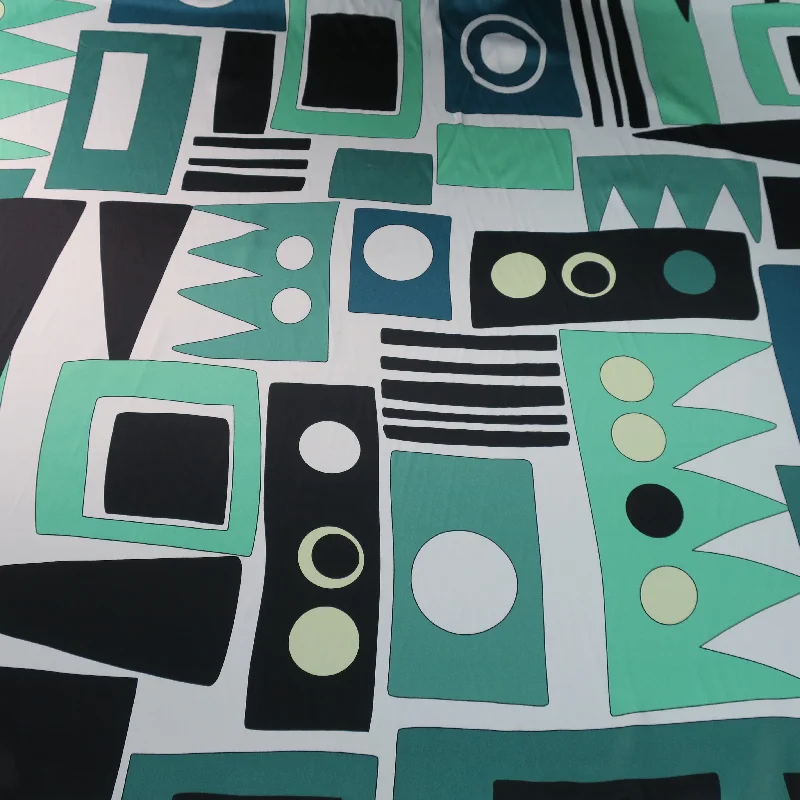 Buy Now Green and Black Geometric Printed Silk Charmeuse Fabric