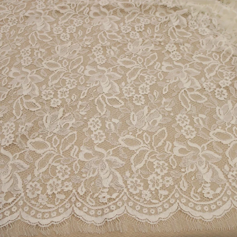 Mega Sale Off White Corded Embroidered Floral Single Scalloped Lace