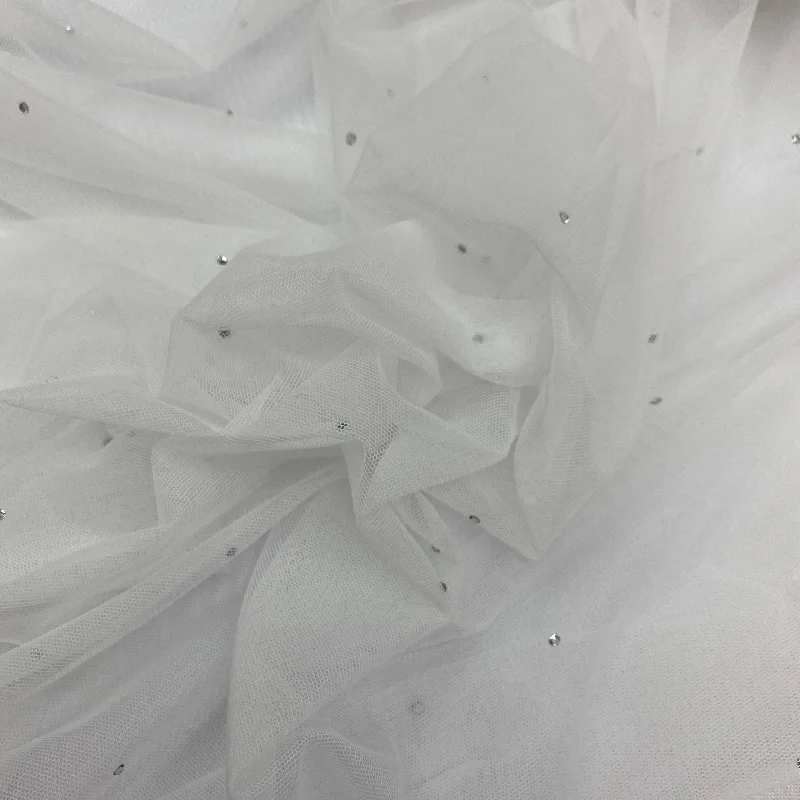 Major Savings White Speckled Hot-Fix Stone Silk Tulle