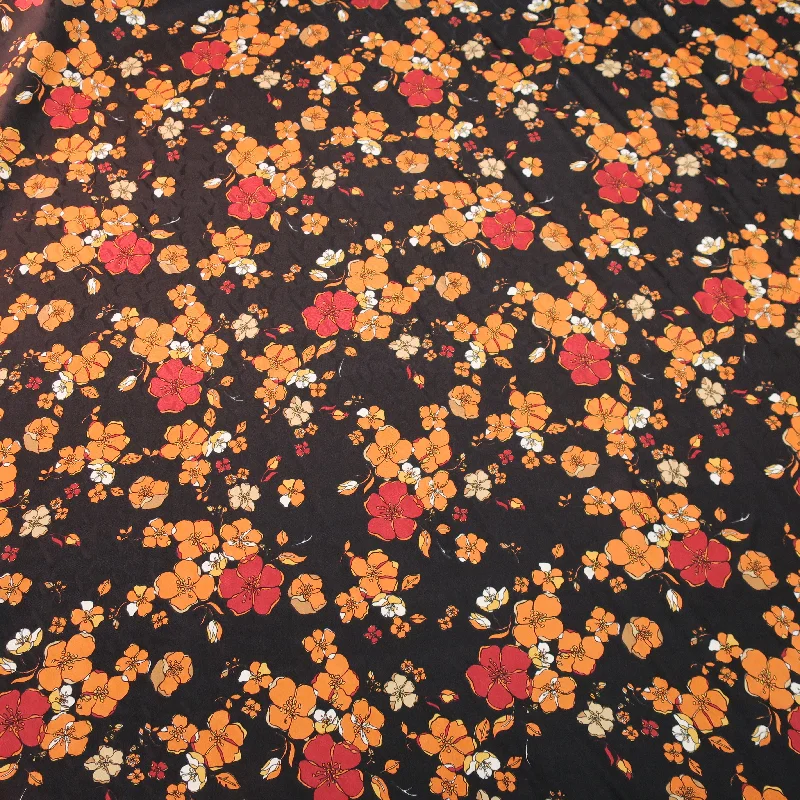 Clearance Sale Orange and Red with a White Background Floral China Silk Fabric