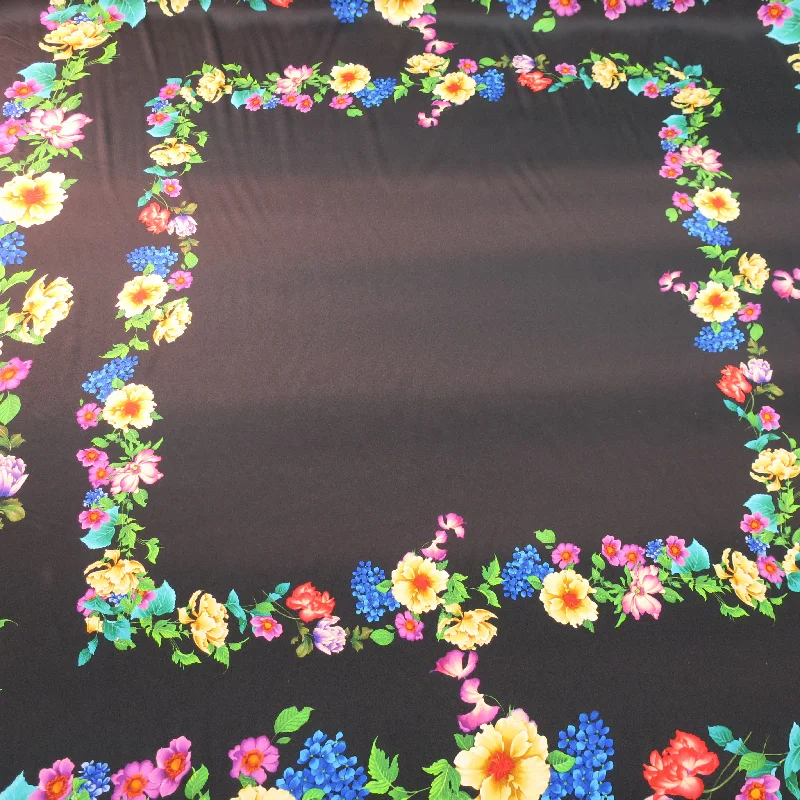 Reduced Prices Multicolored Floral on a Black Background Silk Charmeuse Fabric