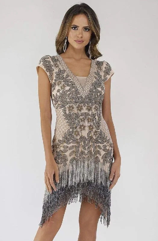 Anniversary Sale Lara Dresses - 29609 Floral Deep V Neck Fringe Cocktail Dress