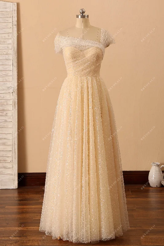 Act Fast Sequined Lace Champagne Asymmetrical Formal Dress