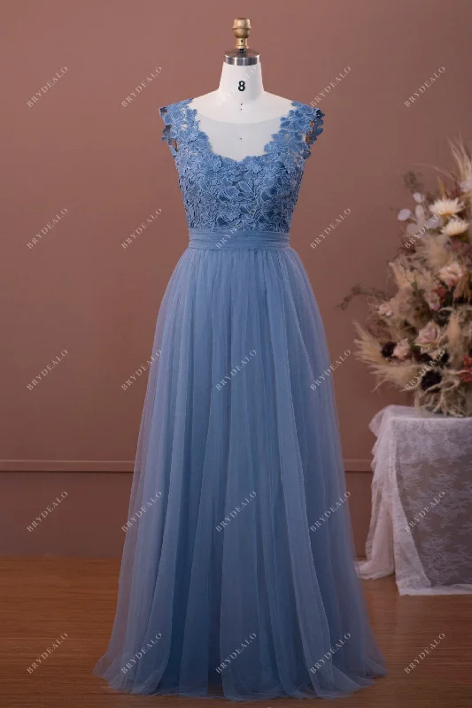 Fantastic Offers Dusty Blue Lace Tulle A-line Bridesmaid Dress