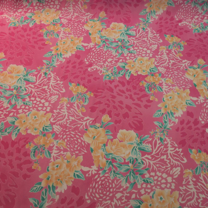 Bargain Blast Light Pink and Teal Floral Printed Silk Chiffon Fabric