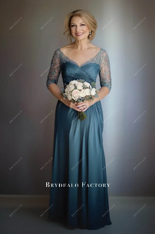 Deal Alert Ready To Ship | Peacock Lace Chiffon Aline Mother of Bride Dress