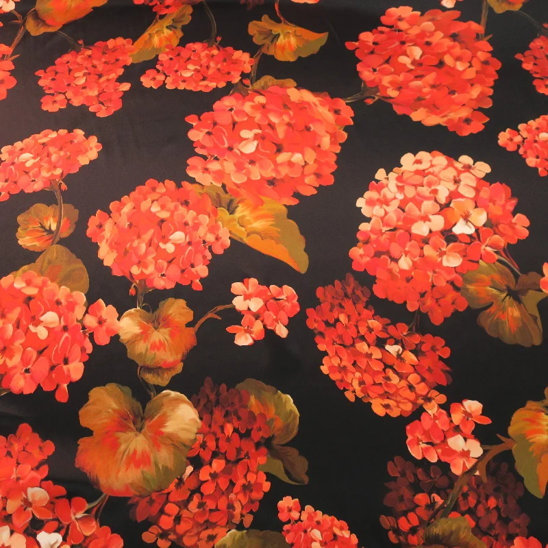 Incredible Offers Orange and Red Floral with a Black Background Printed Silk Charmeuse Fabric Incredible Offers Orange and Red Floral with a Black Background Printed Silk Charmeuse Fabric