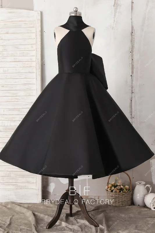 Buy More, Save More Stylish Black Large Bowknot Tea-Length Bridesmaid Dress