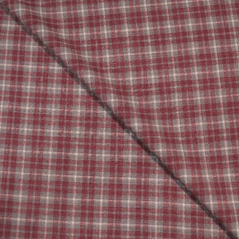 Crazy Deals Gray with Burgundy Accents Windowpane Tartan Ermenegildo Zegna Cloth Suiting Fabric