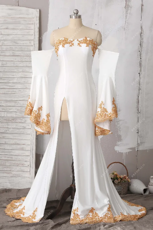 Final Clearance Off Shoulder Bell Sleeve Jersey Mermaid Prom Gown