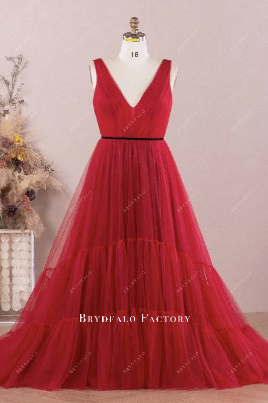 Price Slash Elegant Burgundy Tulle Bridesmaid Dress