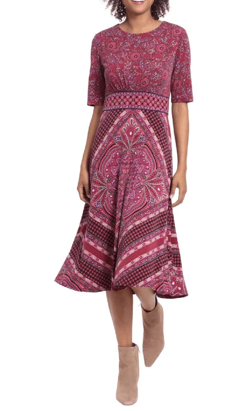 Discount Deals London Times T6536M - Floral Scoop Neck A-line Dress