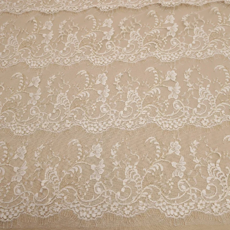 Great Bargains White and Gold Embroidered Tulle Floral Single Scalloped Lace
