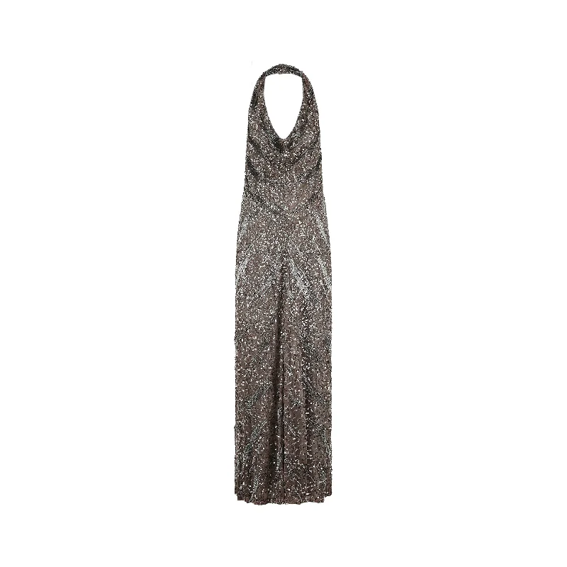 Don’t Miss Out 2000s Max Mara Silver Sequin Halter Neck Dress
