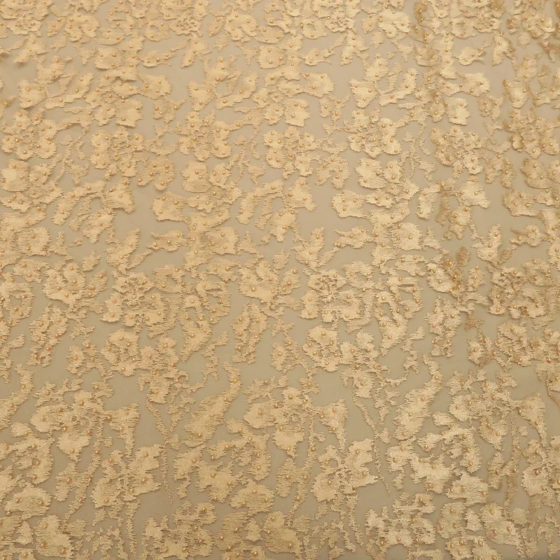 Unbeatable Prices Gold Tulle with Gold Pearls Abstract Embroidery Fabric