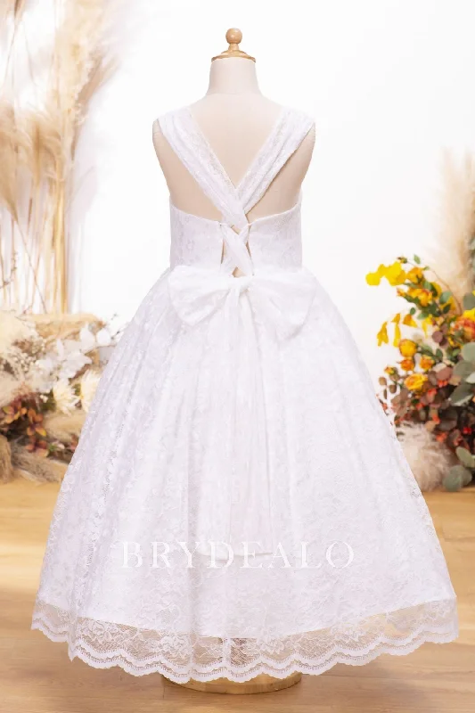 The Best Prices Ivory Lace Straps Ankle Length Flower Girl Dress