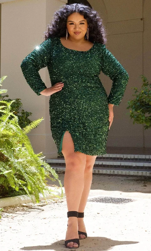 Discount Mania Sydney's Closet SC8113 - Scoop Neck Side Slit Cocktail Dress