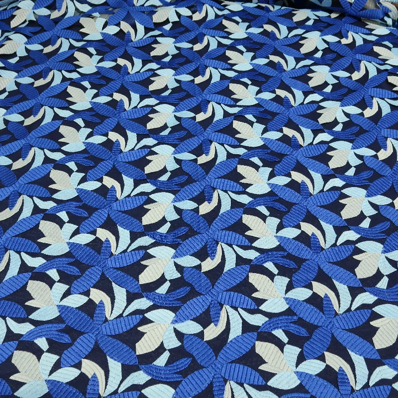 Exclusive Offers Navy and Aqua Floral Embroidered Tulle Fabric