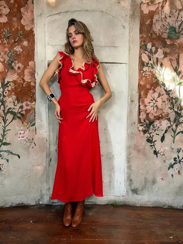 Weekend Deal Eloise, 30s red silk and lace dress